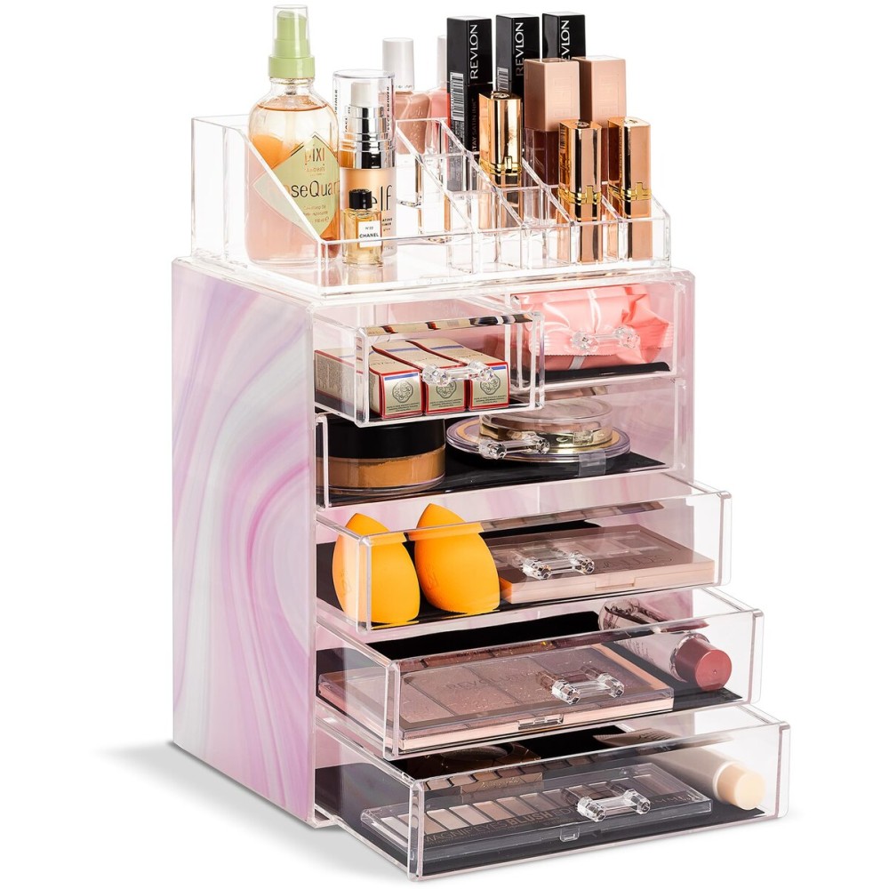 Sorbus Acrylic Makeup Organizer Set, 6-Drawer Vanity & Countertop Cosmetic Storage with Small & Wide Compartments, Tie Dye Makeup Storage for Brushes, Jewelry - Holiday Gift for Women & Teens