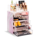Sorbus Acrylic Makeup Organizer Set, 6-Drawer Vanity & Countertop Cosmetic Storage with Small & Wide Compartments, Tie Dye Makeup Storage for Brushes, Jewelry - Holiday Gift for Women & Teens