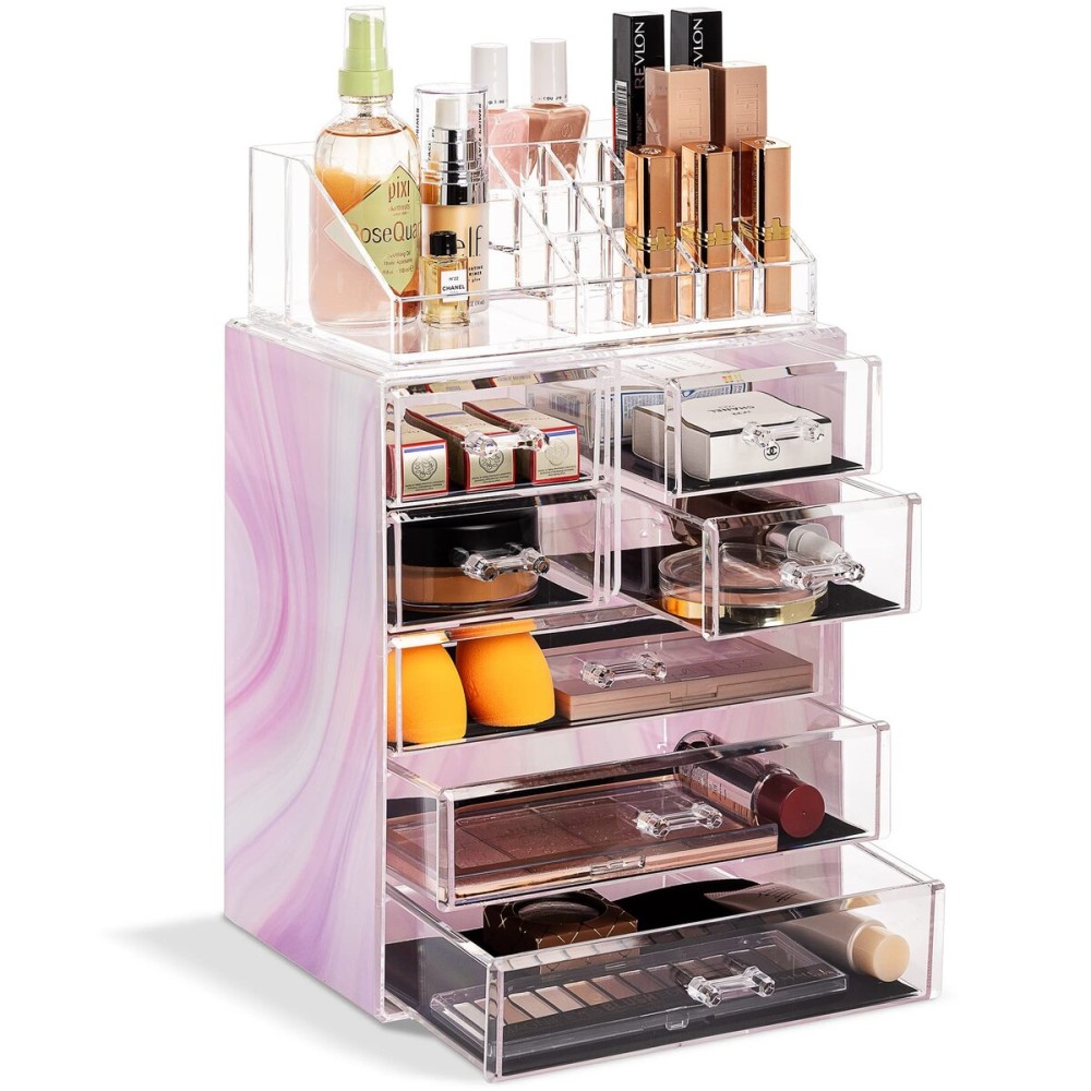 Sorbus Acrylic Makeup Organizer Set, 7-Drawer Vanity & Countertop Cosmetic Storage with Small & Wide Compartments, Tie Dye Makeup Storage for Brushes, Jewelry - Holiday Gift for Women & Teens