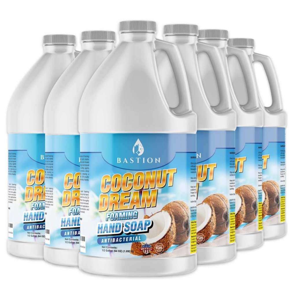 Bastion Antibacterial Foaming Hand Soap - Coconut Dream Hand Wash - Bulk Refill Jug. Coconut Dream Scented. Non-toxic. Made in the USA.(Foaming Dispenser Required) (6) 1/2 Gallon (384 oz)