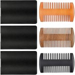 Natural Sandalwood Wooden Dual Action Beard and Mustache Comb Set with Leather Cases for Beards and Mustaches (Black, Yellow, Brown)