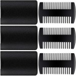 Sandalwood Beard Comb Set with Faux Leather Case - Dual Action Teeth for Mustaches and Beards (Black, 3 Combs + 3 Cases)