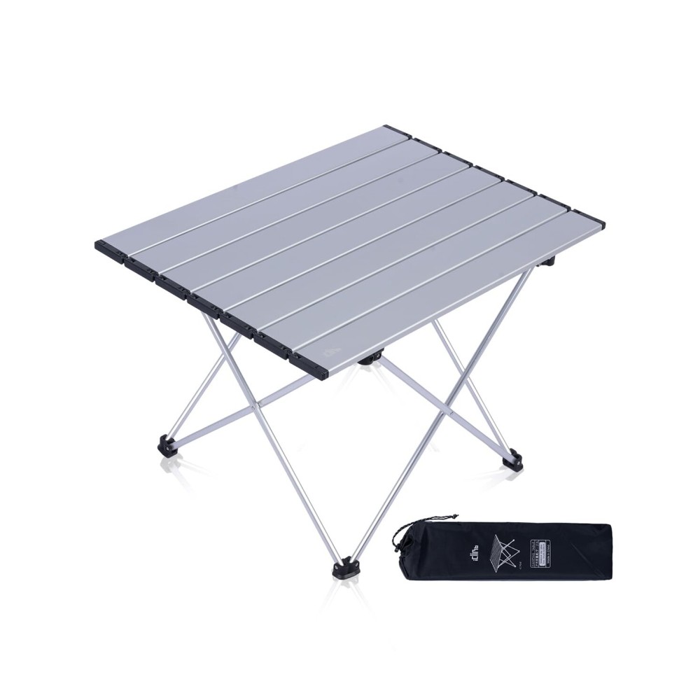 iClimb Ultralight Compact Camping Folding Table with Carry Bag (Silver - L)