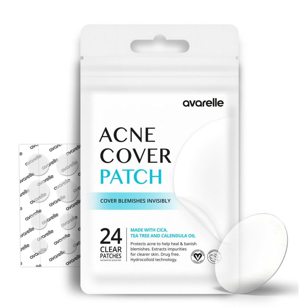AVARELLE Acne Cover Patch Original Hydrocolloid, Tea Tree, Calendula Oil, CICA. Certified Vegan & Cruelty-Free (24 PATCHES)