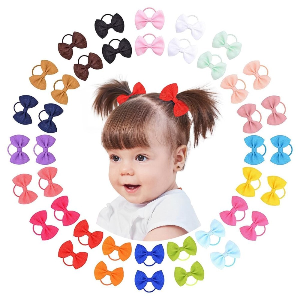 Choicbaby 40PCS 2 Baby Hair Ties Boutique Tiny Elastic Ponytail Rubber, Toddler Hair Accessories for Baby Girls Newborn Infants Little Girl in Pair Hair Bands