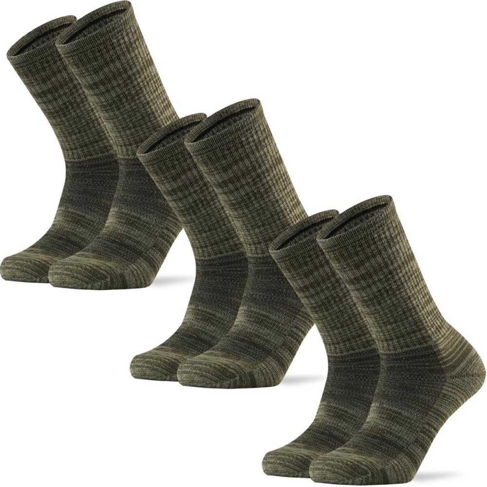 Ortis Men\'s Merino Wool Cushion Crew Socks with Moisture Wicking Control Light Weight Breathable for Outdoor Hiking Cycling(Green XL)