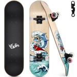 Skateboards for Beginners, 31x8 Complete Skateboard for Kids Teens & Adults, 7 Layer Canadian Maple Wood Double Kick Deck Concave Standard and Tricks Skateboard with All-in-1 Skate Tool