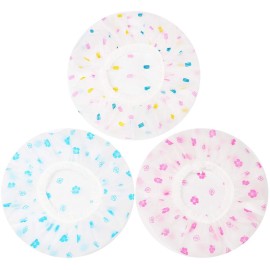 Shower Caps, 3 Pcs Waterproof Bath Caps Plastic Reusable Shower Caps Elastic Band Bath Hair Hat for Women Ladies Spa Salon
