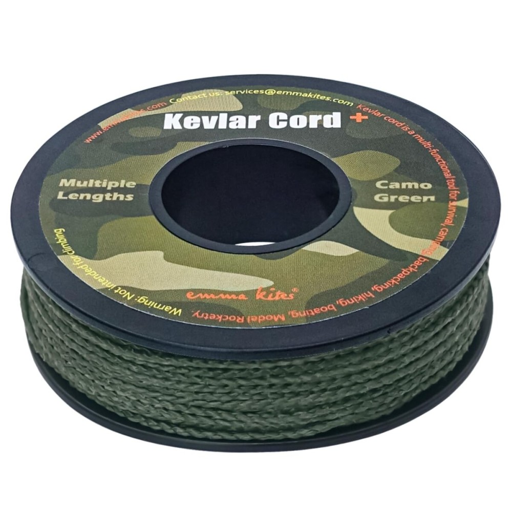 emma kites 1.5mm Braided Kevlar Cord Camo Green 300Lb 30Ft Abrasion/Flame Resistant Tactical Paracord, Trip Line, Cord Friction-Saw, Boot Laces, Camera Strap, Survival Cord, Model Rocket Shock Cord