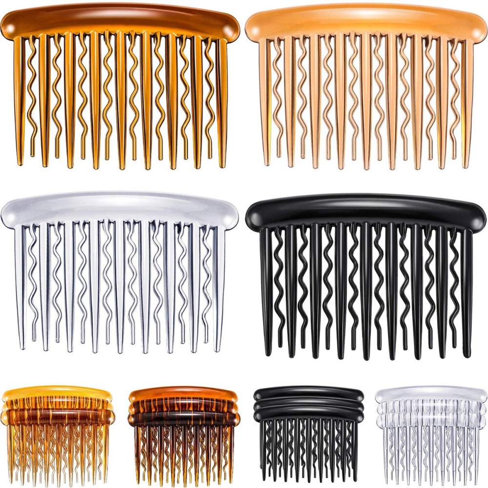 Gejoy 12 Pieces Plastic Teeth Hair Combs Tortoise Side Comb Hair Accessories(Black, Transparent, Dark Brown, Light Brown)