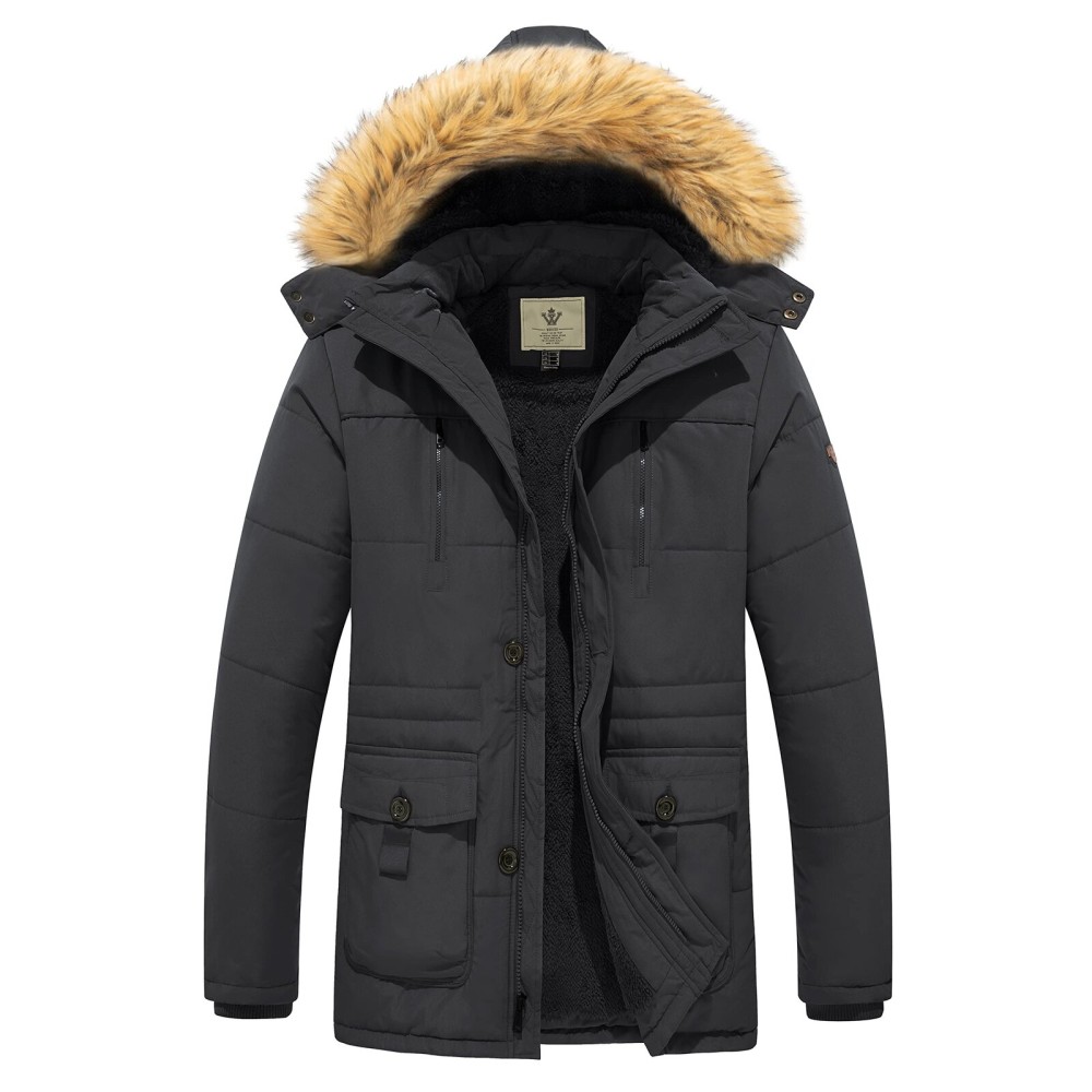 WenVen Men\'s Winter Coat Waterproof Puffer Parka Jacket with Hood (Charcoal, L)