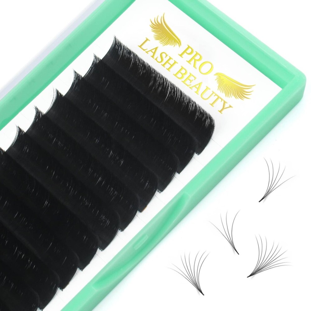 PRO LASHBEAUTY Easy Fan Volume Lashes D-0.03-12 Rapid Blooming Lashes Mega Volume Eyelash Extensions 9-20mm C D Curl (D-0.03, 12mm) Black Faux Mink Pair Vegan FALSE EYELASH