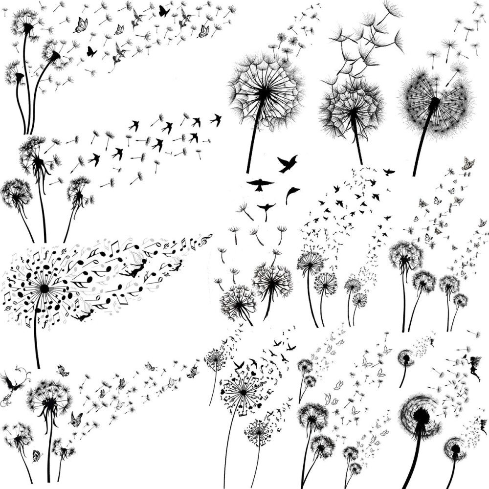 EGMBGM 13 Sheets Beautiful Dandelion Temporary Tattoos For Women Realistic Flying Dandelion Birds Butterfly Fake Tattoos Flowers For Girls Kids Hand Wrist Neck Decoration Temp Tatoos Temporary Sticker