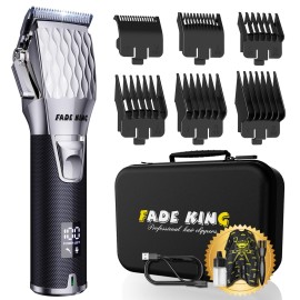 FADEKING Professional Hair Clippers for Men - Cordless Hair Clippers, LCD Display Barber Clippers for Hair Cutting & Mens Grooming with Travel Case(Silver+Black)