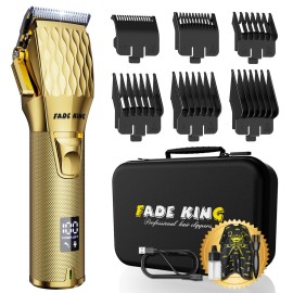 FADEKING Professional Hair Clippers for Men - Cordless Barber Clippers for Hair Cutting, Rechargeable Hair Beard Trimmer with LED Display & Quality Travel Storage Case (Gold)