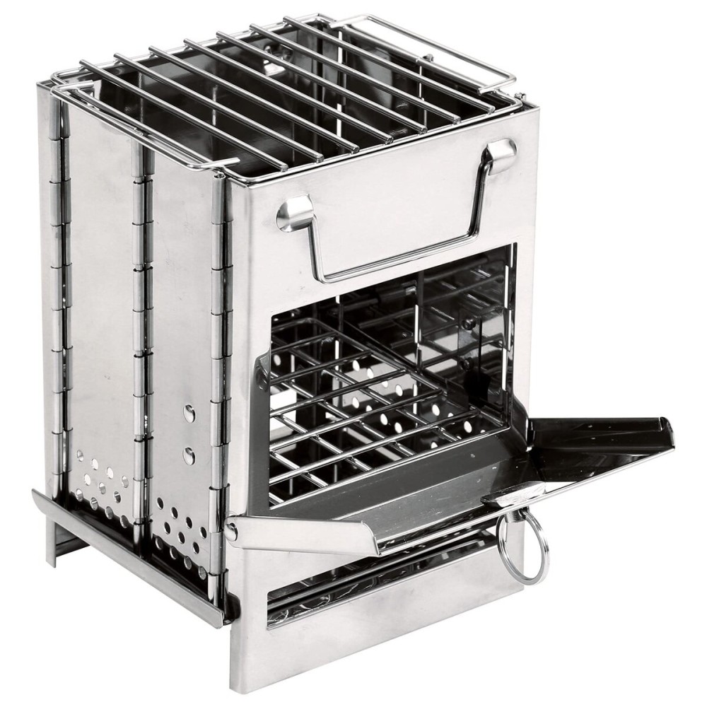 REDCAMP Wood Burning Folding Camp Stove Stainless Steel Grill, Portable Collapsible Backpacking Stove Survival Rocket Stove for Hiking Outdoor Tent Camping Picnic BBQ, Samll