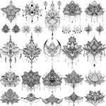 EGMBGM 15 Sheets Sexy Black Lotus Temporary Tattoos For Women Wedding Brides, Tribal Fake Jewelry Pendant Lace Moon Moth Flowers Temp Tattoos Temporary Sticker For Girls Arm Neck Hands Tatoos Jewels