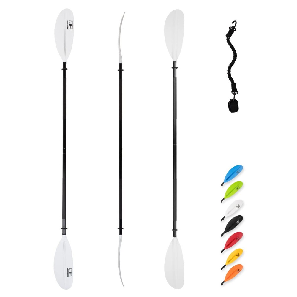 OCEANBROAD Kayak Paddle 86in/218cm Alloy Shaft Kayaking Boating Canoeing Oar with Paddle Leash 1 Paddle, White
