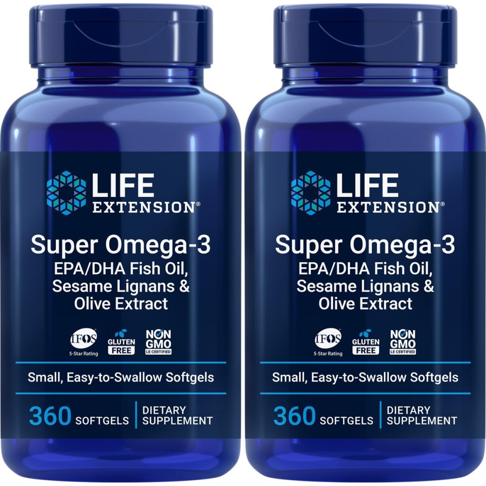 Life Extension Super Omega-3 360 Softgels (Pack of 2), Easy to Swallow, EPA/DHA Omega3 Fish Oil, Sesame Lignans & Olive Extract