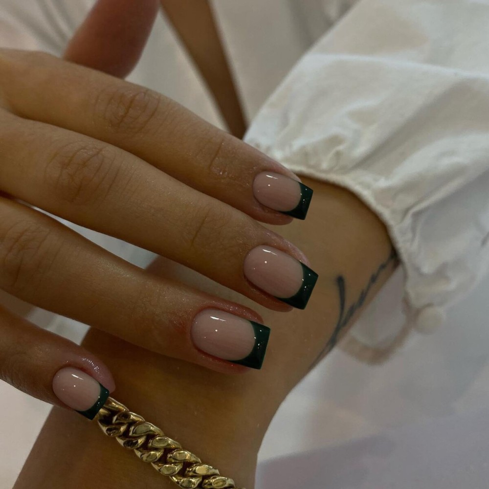 Dark Green French Tip Press on Nails Short Square Nails Press ons French Tip Glue on Nails for Women DIY Acrylic French Nails Short Gel Nails Natural Thick Extra Short French Fake Nails 30Pcs 15 Sizes