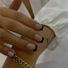 Dark Green French Tip Press on Nails Short Square Nails Press ons French Tip Glue on Nails for Women DIY Acrylic French Nails Short Gel Nails Natural Thick Extra Short French Fake Nails 30Pcs 15 Sizes