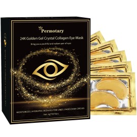 Permotary 30 Pairs Crystal Collagen Under Eye Mask, Gold Gel Collagen Eye Pad For Moisturizing, Reducing Dark Circles & Puffy Eyes (30 Pairs Gold)