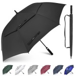 Gonex 54 Inch Large Golf Umbrella, Automatic Open Travel Rain Umbrella with Windproof Water Resistant Double Canopy, Oversize Vented Umbrellas for 1-2 Men and UV Protection, Black