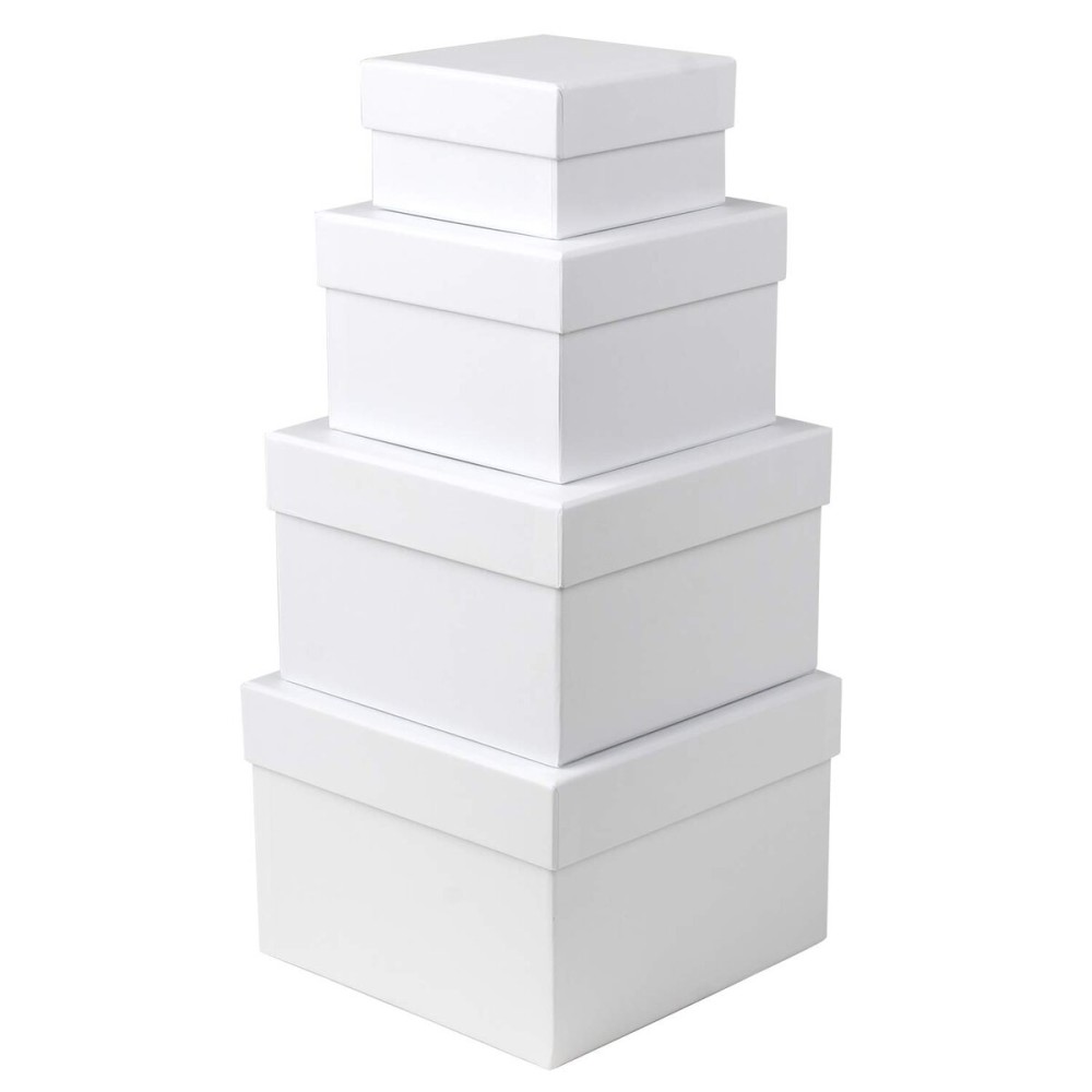Briful Square Gift Boxes with Lids Set of 4 White Gift Box Assorted Sizes Nesting Gift Boxes for Presents Birthday Bridesmaid Wedding Valentines Christmas Party Favor Boxes