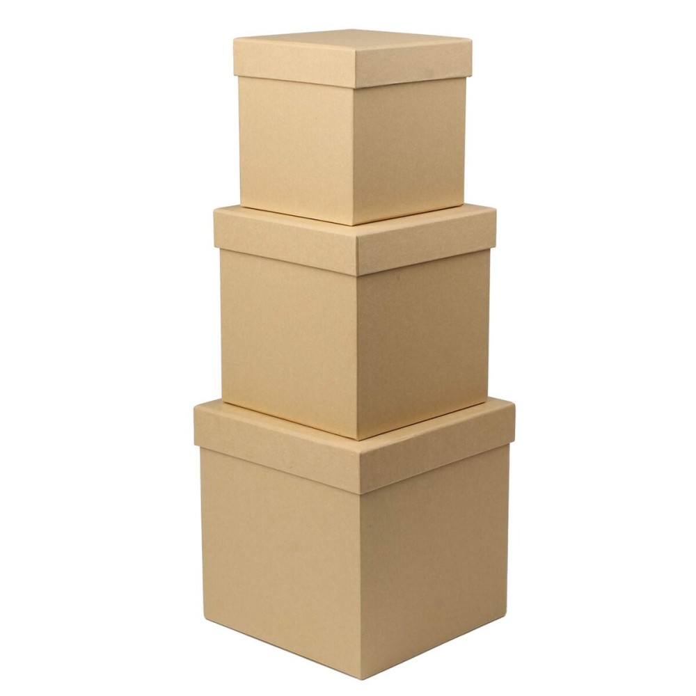 Briful Square Gift Boxes with Lids Set of 3 Brown Gift Box Assorted Sizes Nesting Gift Boxes for Presents Birthday Bridesmaid Wedding Valentines Christmas Party Favor Boxes