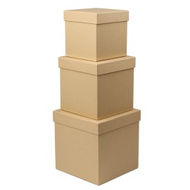 Briful Square Gift Boxes with Lids Set of 3 Brown Gift Box Assorted Sizes Nesting Gift Boxes for Presents Birthday Bridesmaid Wedding Valentines Christmas Party Favor Boxes