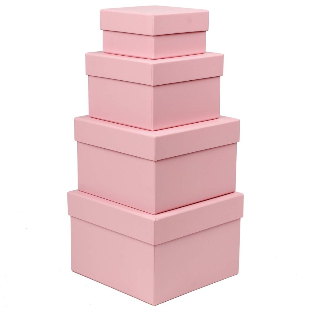 Briful Square Gift Boxes with Lids Set of 4 Pink Gift Box Assorted Sizes Nesting Gift Boxes for Presents Birthday Bridesmaid Wedding Valentines Christmas Party Favor Boxes