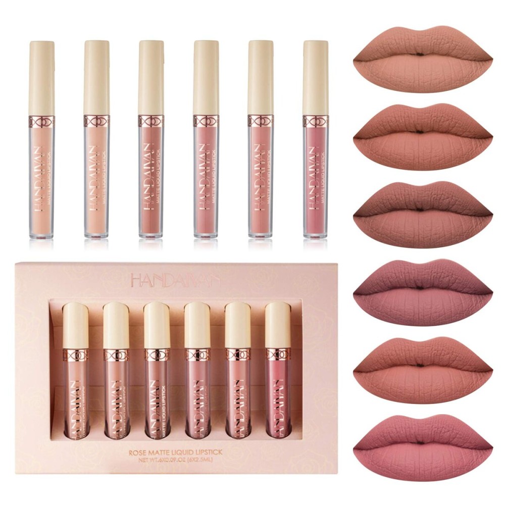 BONNIE CHOICE 6Pcs Nude Matte Liquid Lipstick Set, Waterproof Long Lasting Non-Stick Cup Nude Lipstick 24 Hour Not Fade Matte Lipstick Professional Lip Gloss Makeup Christmas Day Gifts for Women