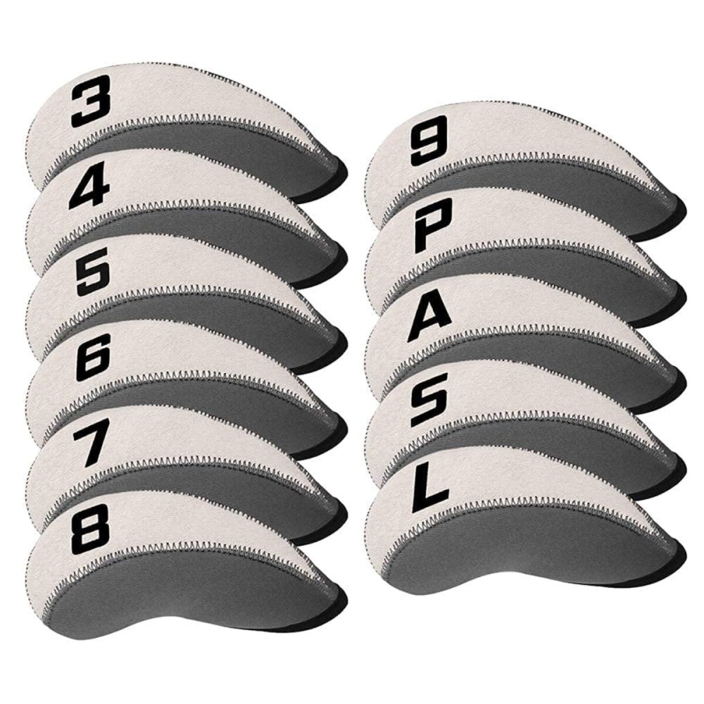 Gray & White 11pcs/Set Neoprene Iron Glove Cover Headcover Set with Large No. for All Brands Callaway,Ping,Taylormade,Cobra Etc.