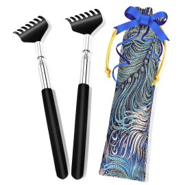 ONEEKK Portable Extendable Back Scratcher, 2 Pack Metal Telescoping Backscratchers for Adults, Kids,Dogs Itch Scratcher with Beautiful Gifts Packaging