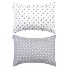 ALVABABY Toddler Pillowcases 2 Pack Organic Cotton Kids Pillow Cover Fit 13x 18 or 12x23 Envelope for Girl Boy Sleepy Travel