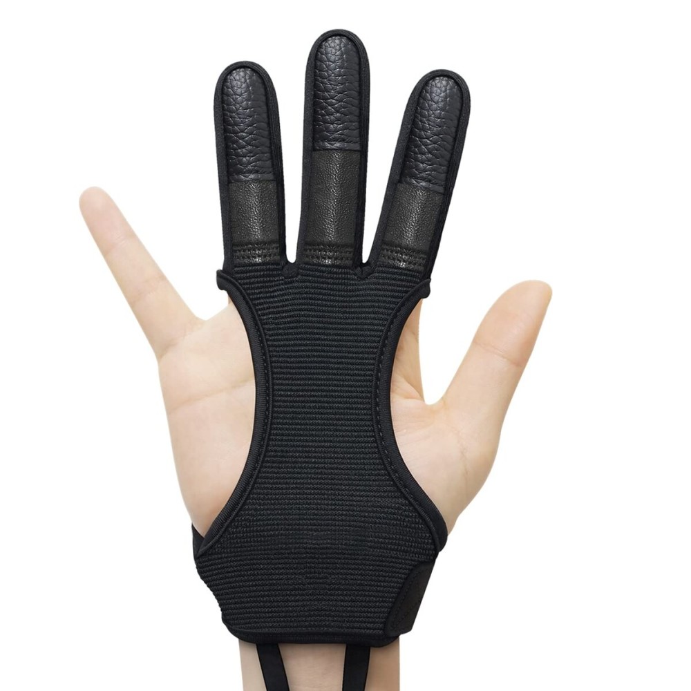 Seektop Archery Gloves Shooting Hunting Leather Three Finger Protector for Youth Adult Beginner (Update Black, S)