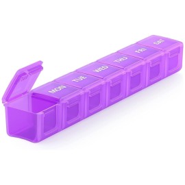 Sukuos Extra Large Weekly Pill Organizer, 7 Day Daily Pill Box Case Arthritis Friendly, Silkscreen Printed Medicine Container with Clear Lid for Vitamins, Fish Oils or Supplements (Purple)
