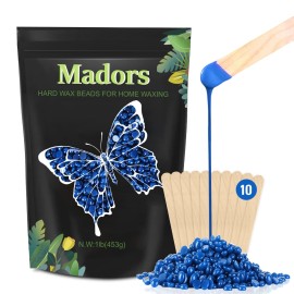 Madors Hard Wax Beads for Hair Removal -1lb/16oz Wax Beans Kit with 10 Wax applicator Sticks for Full Body, Facial, Brazilian Bikin,and legs