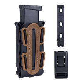 IDOGEAR Mag Pouch Pistol Magazine Pouches 9mm Softshell Adjustable Universal Mag Carrier .40 S&W .45 ACP with Belt&MOLLE Clips (Black + Coyote Brown)