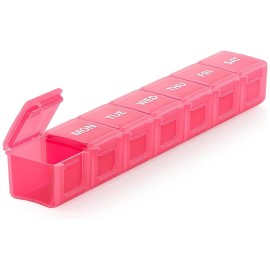 Sukuos Extra Large Weekly Pill Organizer, 7 Day Daily Pill Box Case Arthritis Friendly, Silkscreen Printed Medicine Container with Clear Lid for Vitamins, Fish Oils or Supplements (Pink)
