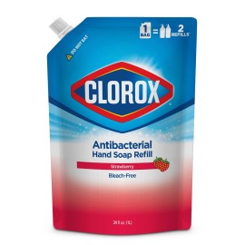 CLOROX Antibacterial Liquid Hand Soap Refill, Strawberry Scent - Scented Hand Wash, Liquid Soap for Bathroom or Kitchen - Washes Away Dirt from Hands and Keeps Them Soft, 34 Fl Oz