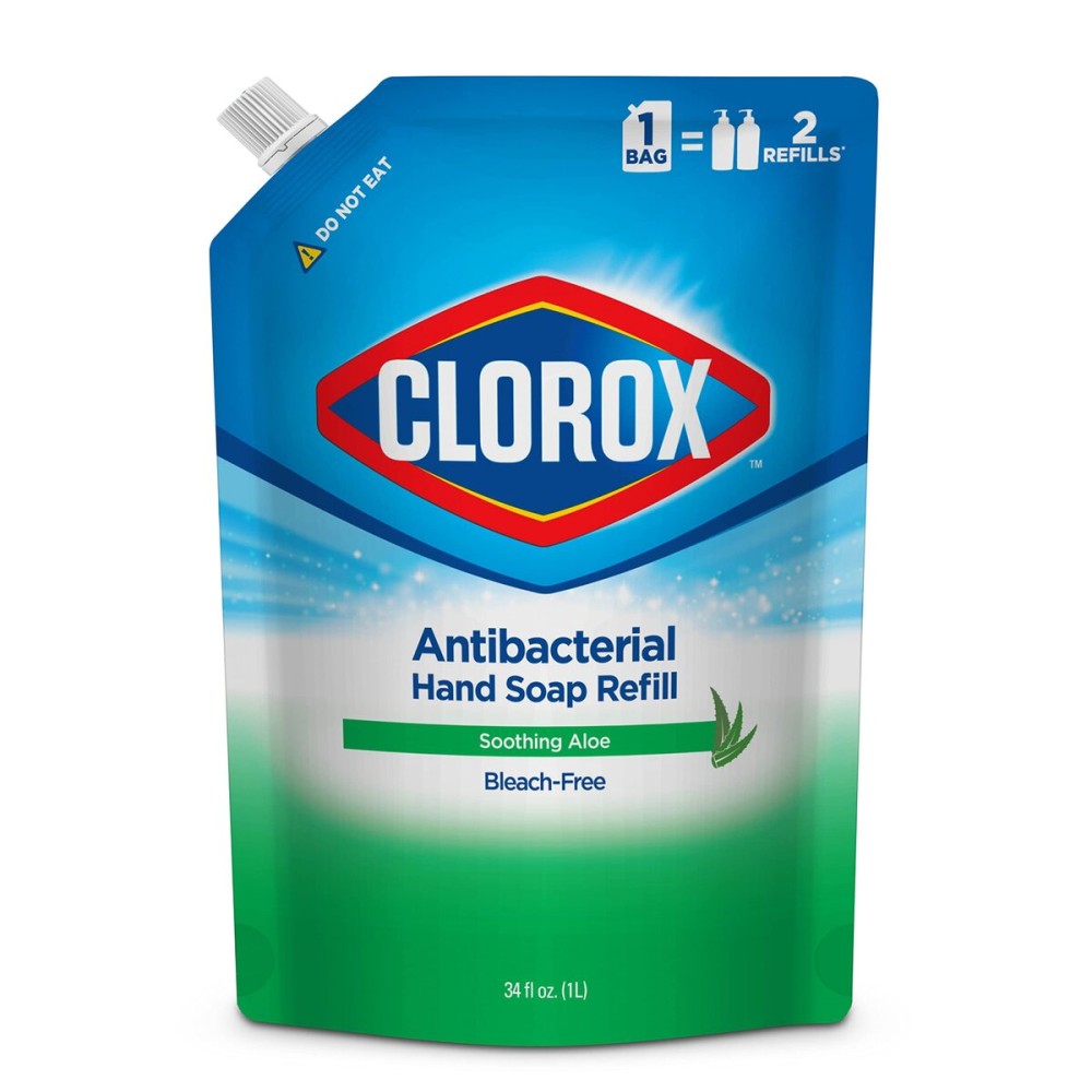 CLOROX Antibacterial Liquid Hand Soap Refill, Soothing Aloe Scent - Scented Hand Wash, Liquid Soap for Bathroom or Kitchen - Washes Away Dirt from Hands and Keeps Them Soft, 34 Fl Oz