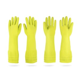 DABOGOSA Mamison 2 Pairs Reusable Waterproof Household Dishwashing Cleaning Rubber Gloves, Non-Slip Kitchen Glove (Green, Large (Pack of 2))