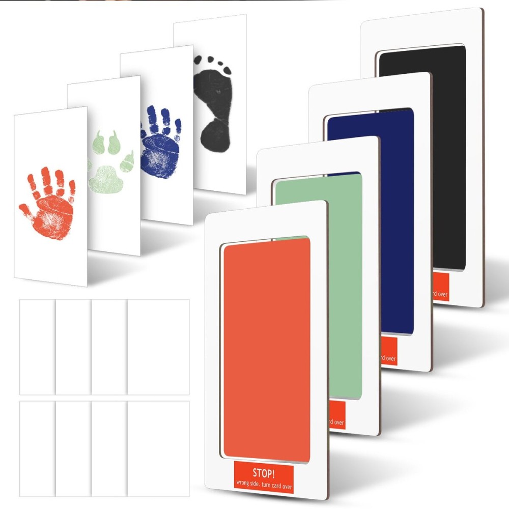 Outus 14 Pcs Paw Print Kit for Dogs No Mess Ink Pad Pet Memorial Newborn Footprint Impression Kit for Pets 4 Inkless Pads with 10 Blank Cards(3 x 5 Inch,Black, Red, Green, Blue)