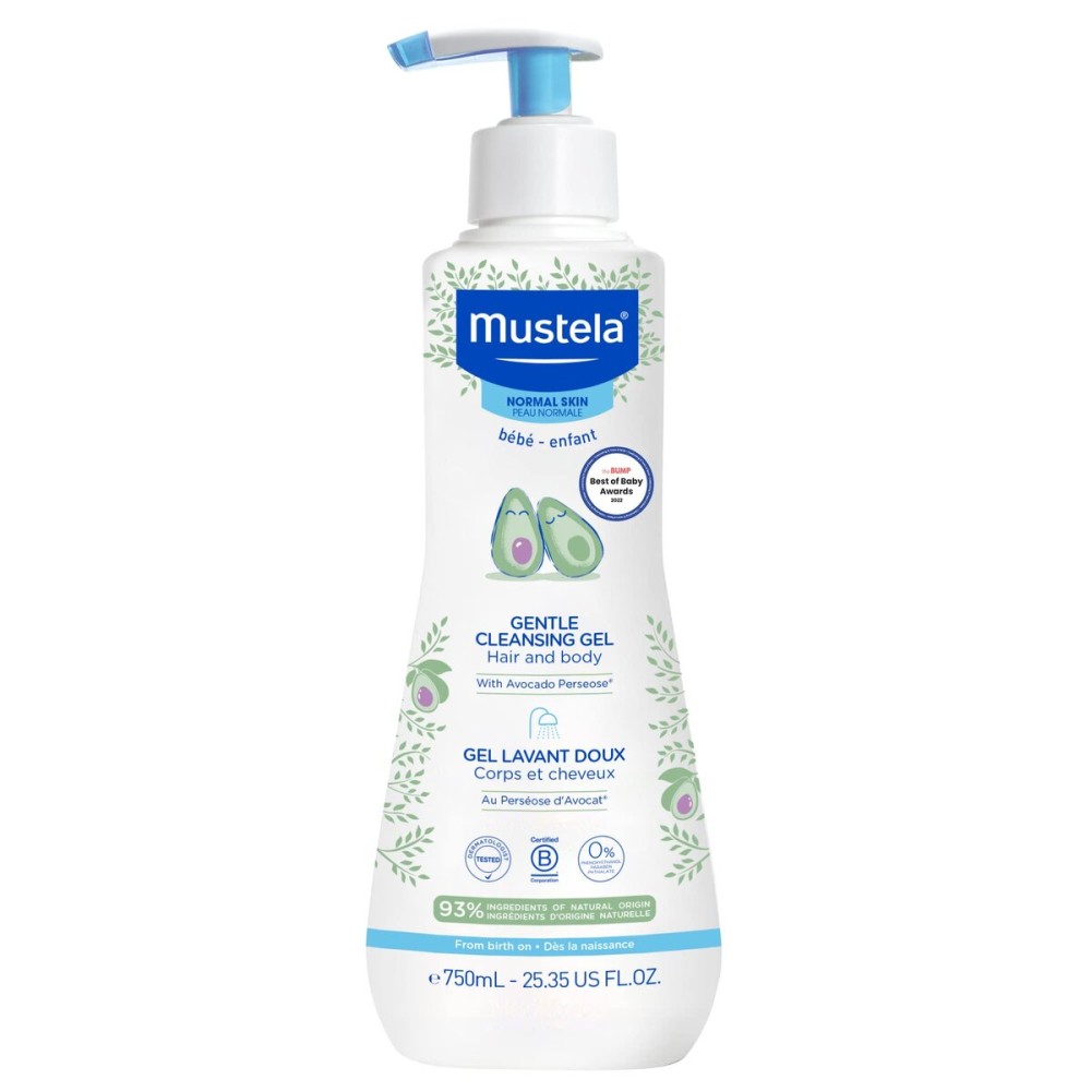 Mustela Baby Gentle Cleansing Gel - Baby Hair & Body Wash - with Natural Avocado fortified with Vitamin B5 - Biodegradable Formula & Tear-Free  25.35 fl. oz. (Pack of 1)