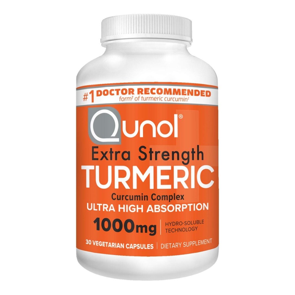 Qunol Turmeric Curcumin Capsules, 1000mg Extra Strength Supplement, Patented Hydro-Soluble Technology, Alternative to Turmeric Curcumin with Black Pepper, 30 Veggie Capsules