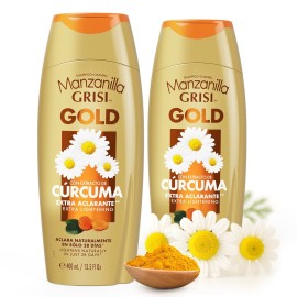 Grisi Manzanilla Gold Extra Lightening Shampoo with Chamomile Extract & Turmericfor Naturally Brighter, Soft & Luminous Hair | Extra Lightening Formula for Radiant Blonde Shine - 13.5 Fl Oz | 2-Pack