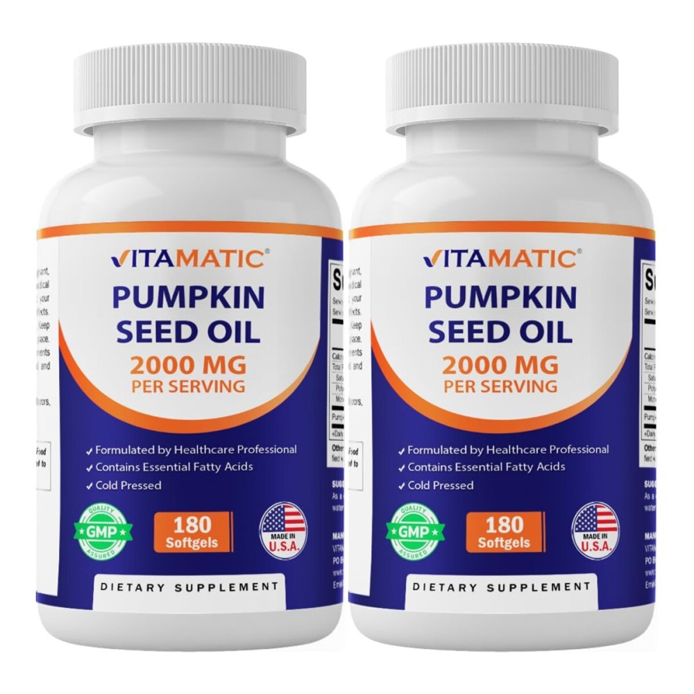 Vitamatic Pumpkin Seed Oil 2000mg - 180 Softgels (Pack of 2-360 Count)