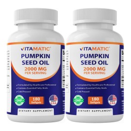 Vitamatic Pumpkin Seed Oil 2000mg - 180 Softgels (Pack of 2-360 Count)