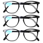 Henotin 3 Pack Blue Light Blocking Reading Glasses,Spring Hinge Computer Readers for Men Women,Anti UV Ray Filter Eyeglasses (3 Pairs Black, 4.00)